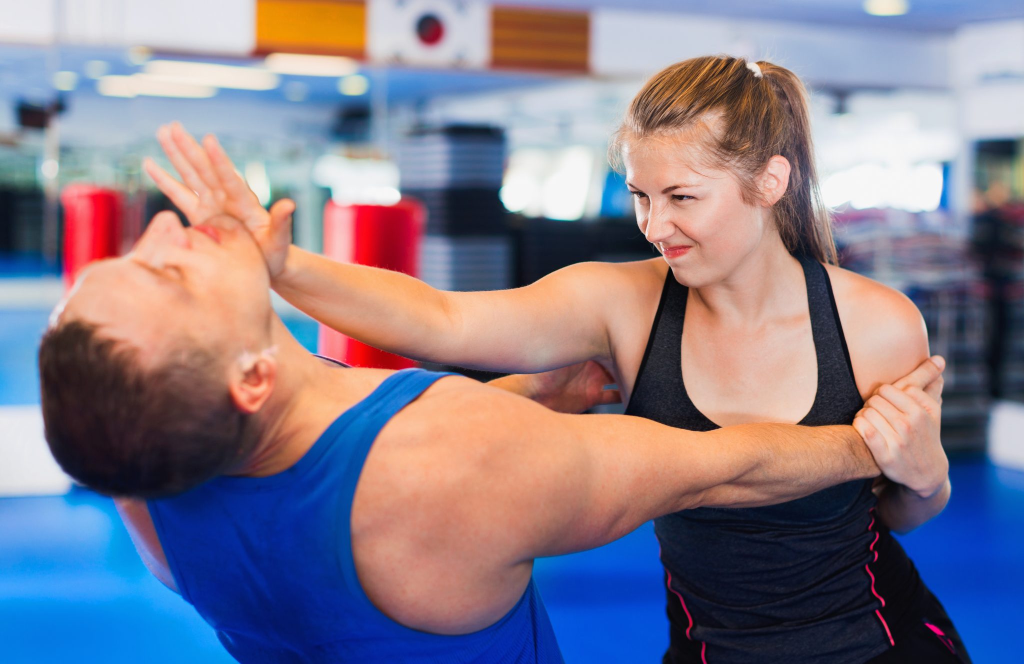 Self-defense course in gym.